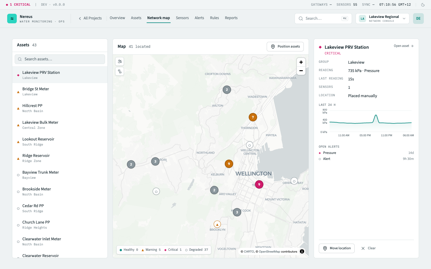 Map view with asset pins