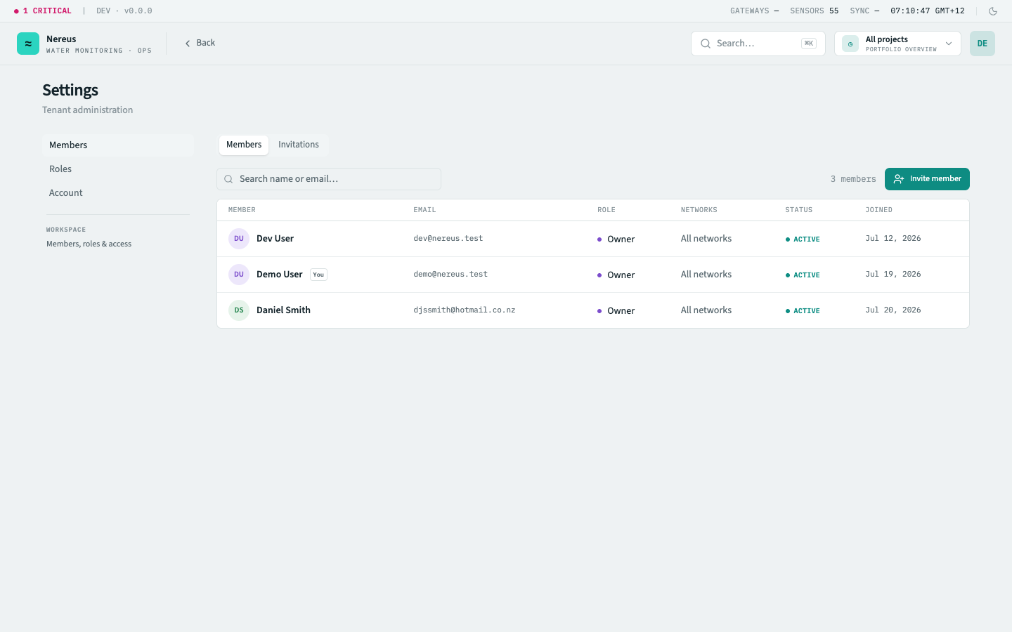 Account settings page